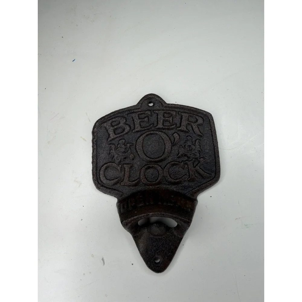 Cast Iron Beer O' Clock Beer Soda Bar Bottle Opener Wall Mounted